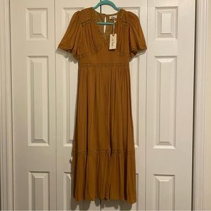Caramel flowy maxi dress with lace inset NWT size M